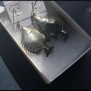 Platinum Plated Artisan Fish Earrings